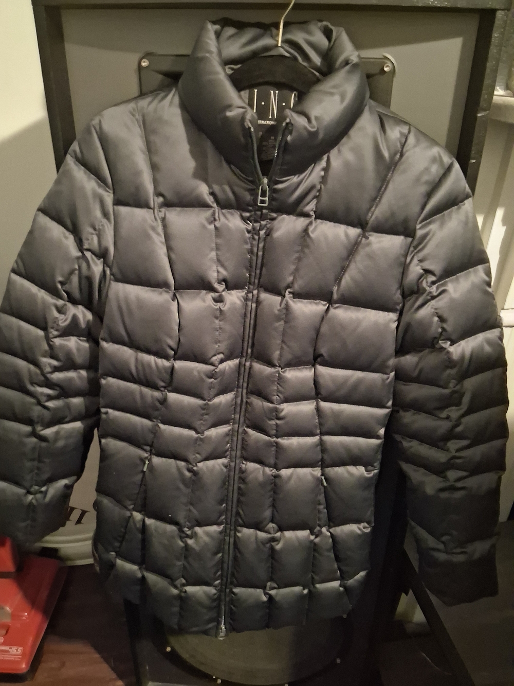 INC International Concepts Dark Grey Quilted Puffer Jacket